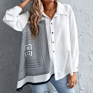 Modern Geo Asymmetric Blouse with Geode Buttons